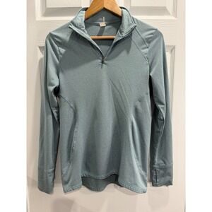 Merika  Womens Quarter Zip Pullover Long Sleeve Thumbholes Size M Teal Soft